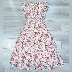 Forever 21 Floral Long Dress Ruffle Sleeve Size S